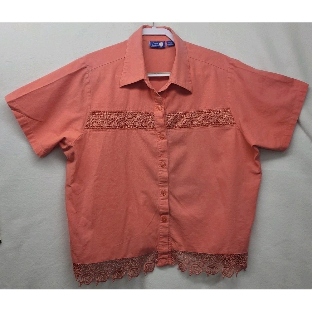 Southern Expressions Button Up Blouse Linen Blend Beach Cruise Resort Wear